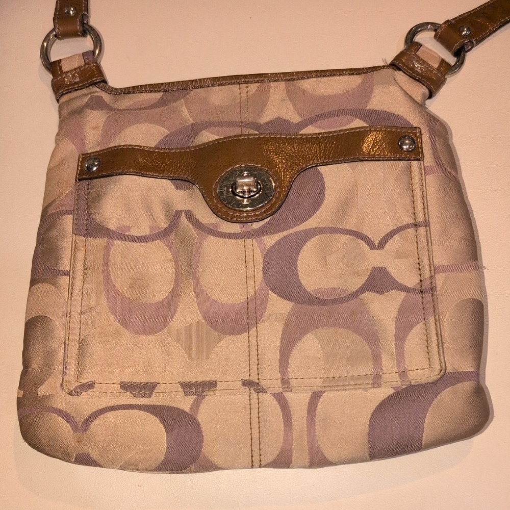 Coach Tan, Brown and Purple Crossbody Bag